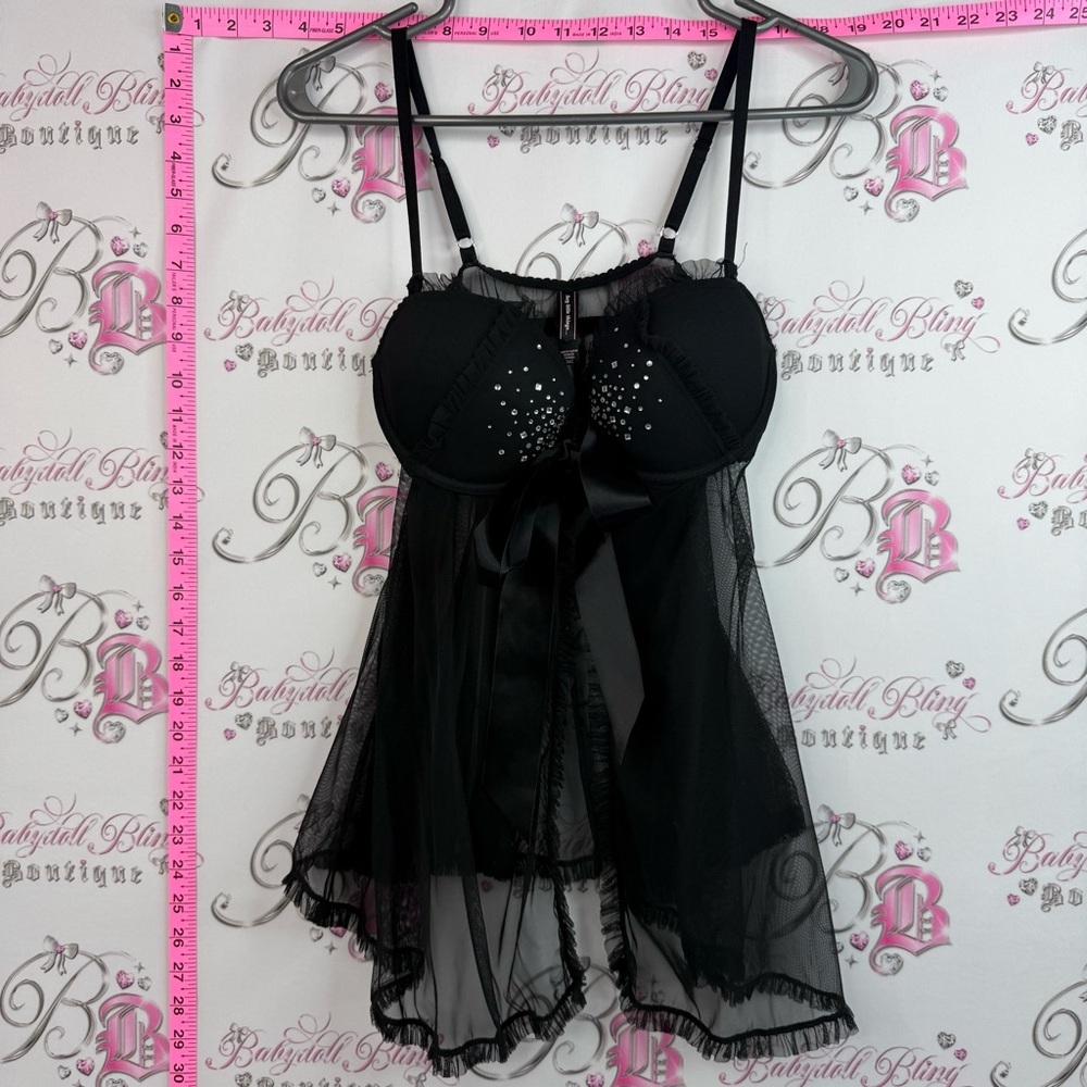 Victoria's Secret sexy little things Black Sheer Babydoll with Embellished Cups